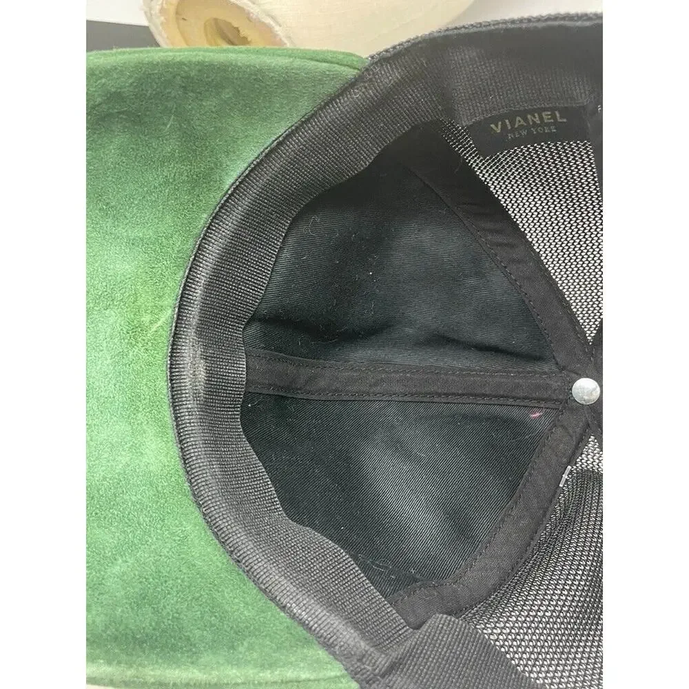 Vianel New York Hat Cap Green Size 58 Snap Back Suede Made In Italy‎ Darted